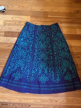 Soft Surroundings Navy Skirt with Teal Embroidery